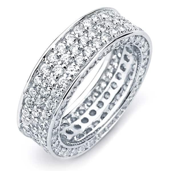 Sterling Silver Cubic Zirconia 5 Row Micropave Eternity Band Ring