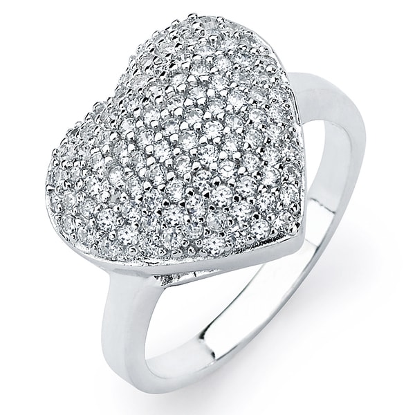 Sterling Silver Cubic Zirconia Pave Heart Ring   15521342  