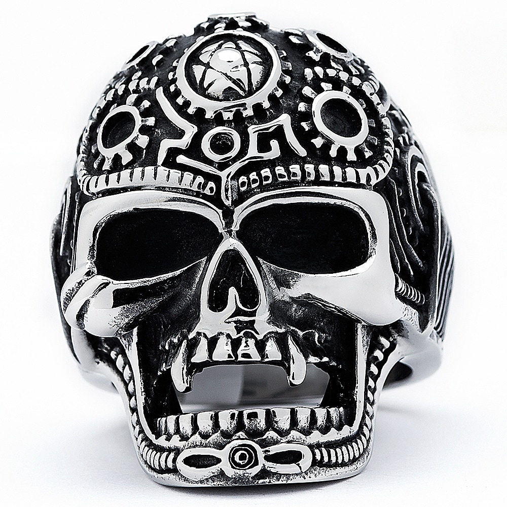 Stainless Steel 2 Color Cluster Skull Biker Ring