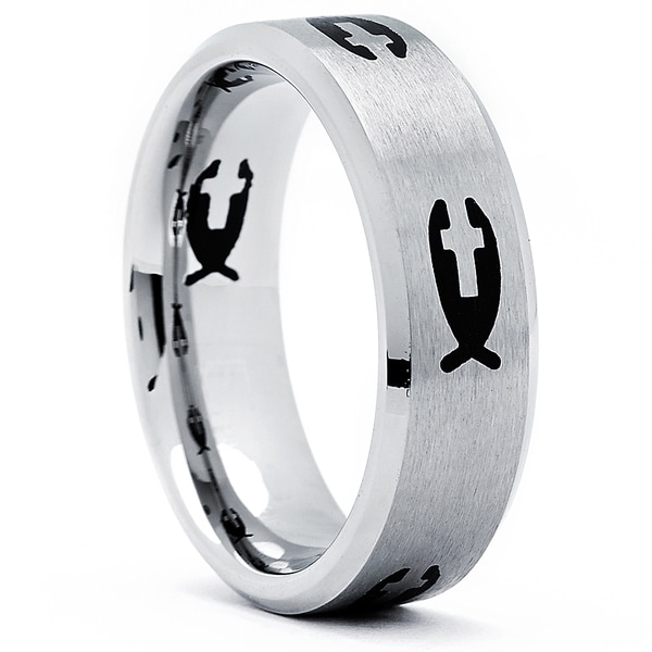 Stainless Steel Men's Fish and Cross Ring Oliveti Men's Rings