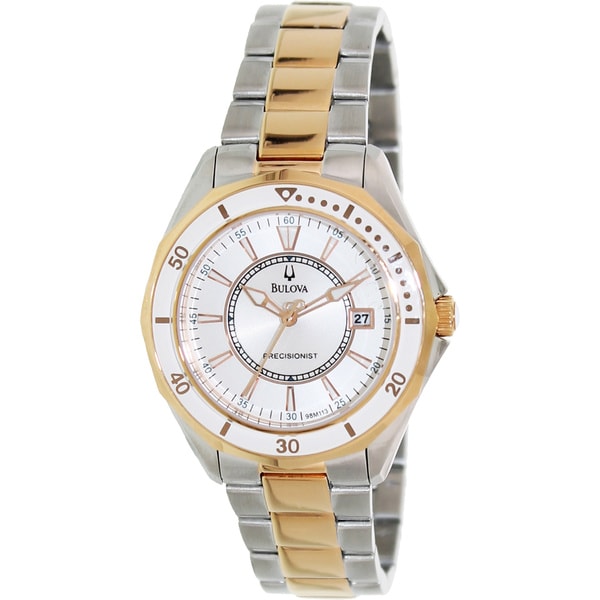 Bulova Women's 'Winter Park 98M113' Two tone Stainless Steel White Dial Analog Quartz Watch Bulova Women's Bulova Watches