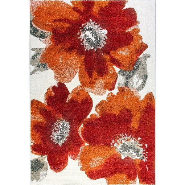 Shop Eternity Floral Ivory Red Orange Rug - 5'3 x 7'7 - Free Shipping ...