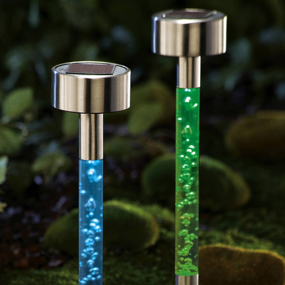 Stainless Steel Solar Color Changing Bubble Garden Path Lights (Set of 8) - Silver