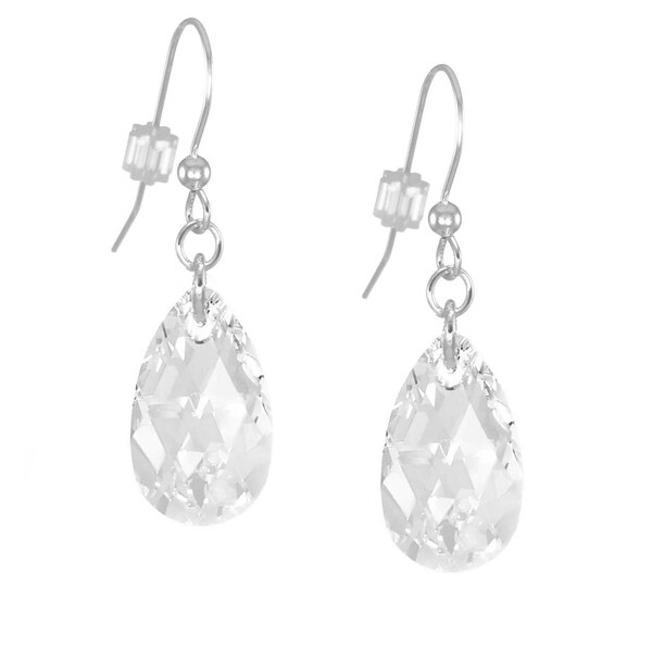 Handmade Jewelry by Dawn Sterling Silver Teardrop Clear Crystal Pear Earrings (USA)
