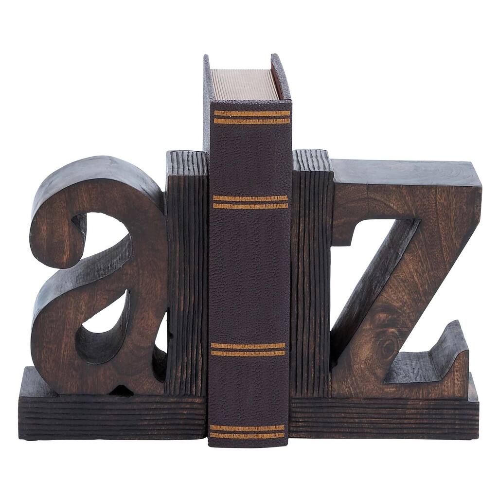 A to Z Artisan Hand-carved Wood Bookends