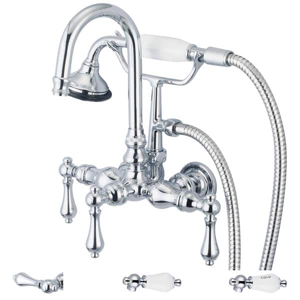 Shop Water Creation Chrome 3 3 8 Inch Center Wall Mount Gooseneck Spout Tub Faucet Straight Wall Connector And Handheld Shower Overstock 8187880