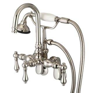 Water Creation Polished Nickel Adjustable Spread Wall Mount Gooseneck Spout Tub Faucet, Swivel Wall Connector, Handheld Shower