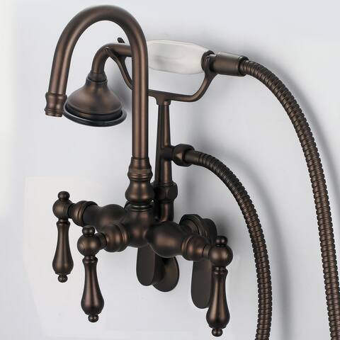 Water Creation Oil Rubbed Bronze Adjustable Spread Wall Mount Gooseneck Spout Tub Faucet, Swivel Wall Connector, Handheld Shower