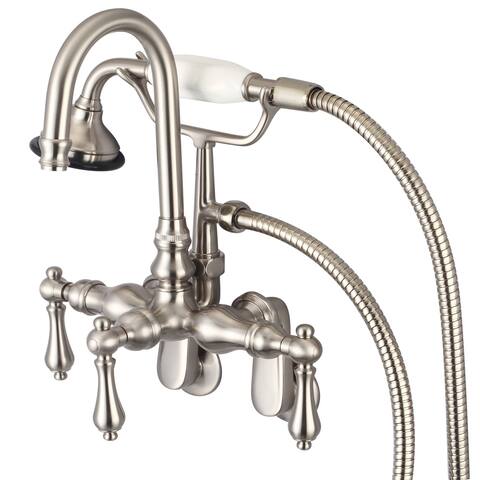 Water Creation Brushed Nickel Adjustable Spread Wall Mount Gooseneck Spout Tub Faucet, Swivel Wall Connector, Handheld Shower