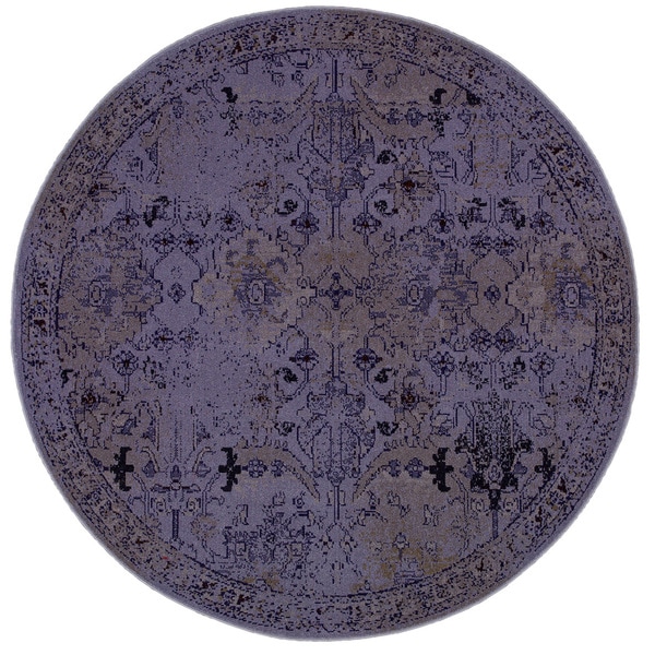 Over-dyed Distressed Traditional Purple/ Grey Area Rug (7'8 Round ...