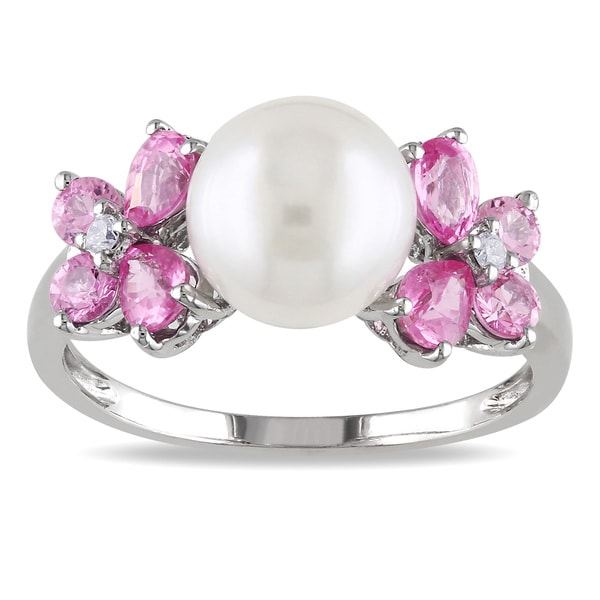 Miadora 10k White Gold Cultured Freshwater Pearl, Pink Sapphire and