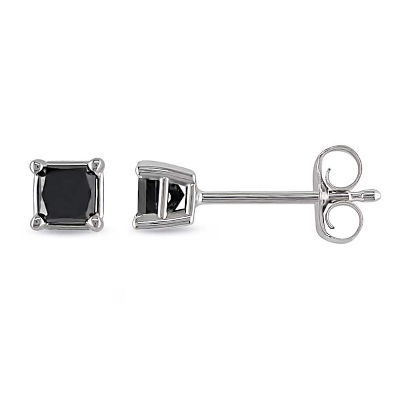 Miadora 10k White Gold 1/3ct TDW Princess-Cut Black Diamond Stud Earrings