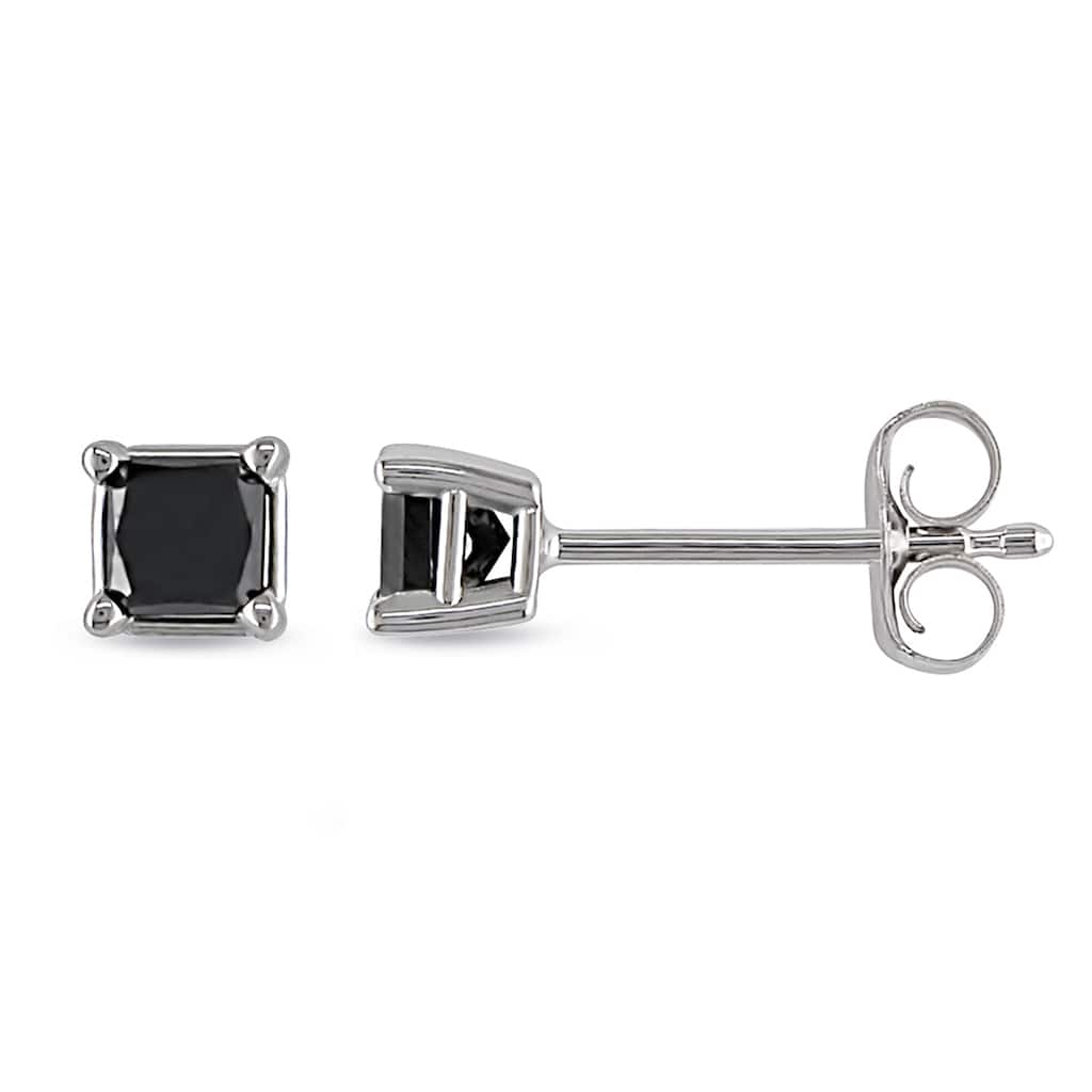 Miadora 10k White Gold 1/3ct TDW Princess-Cut Black Diamond Stud Earrings