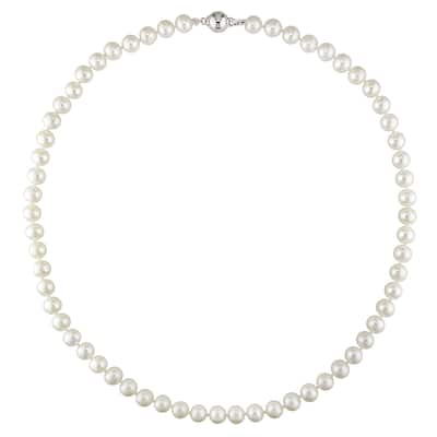 Miadora Sterling Silver White Cultured Freshwater Pearl Necklace (7-7.5 mm)