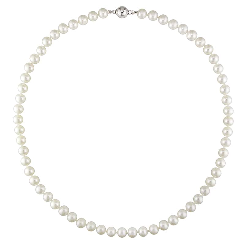 Miadora Sterling Silver White Cultured Freshwater Pearl Necklace (7-7.5 mm)