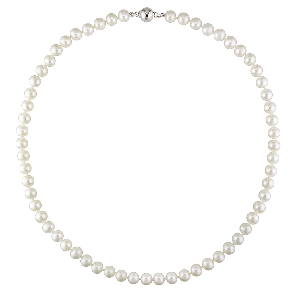 Miadora Sterling Silver White Cultured Freshwater Pearl Necklace (7-7.5 mm)