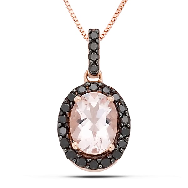 Miadora 14k Rose Gold Morganite and 1/5ct TDW Black Diamond Necklace Miadora Gemstone Necklaces