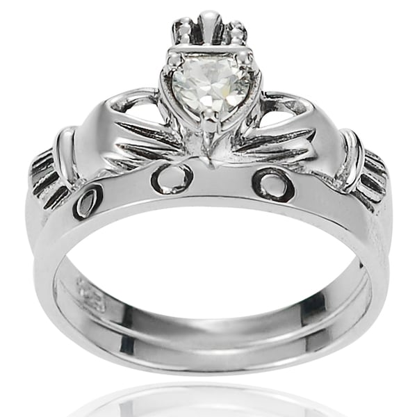 Journee Collection Sterling Silver Celtic Claddagh Cubic Zirconia Ring Set