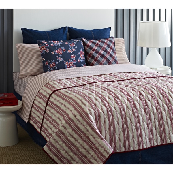 Tommy Hilfiger Awning Stripe Vintage Red 3-piece Cotton Quilt Set