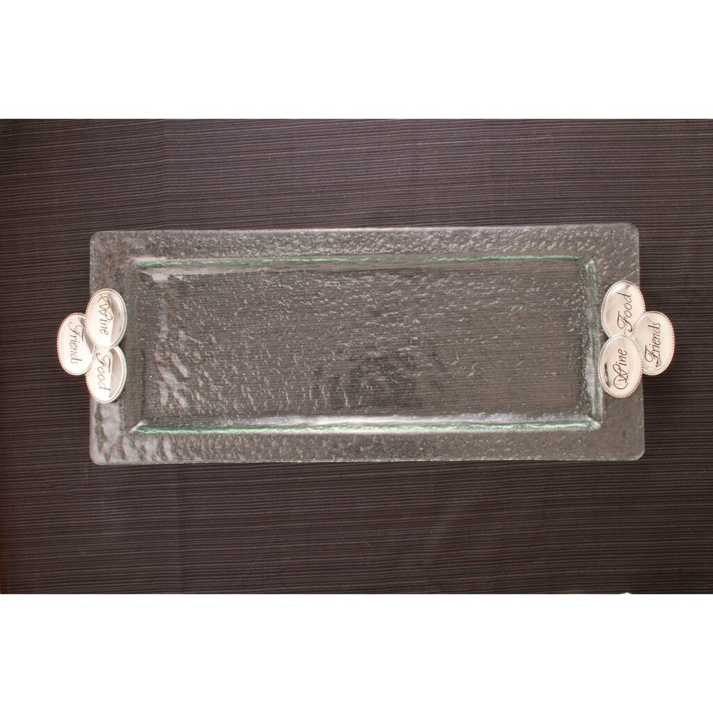 Wine-Food-Friends Hammered Glass Rectangular Tray