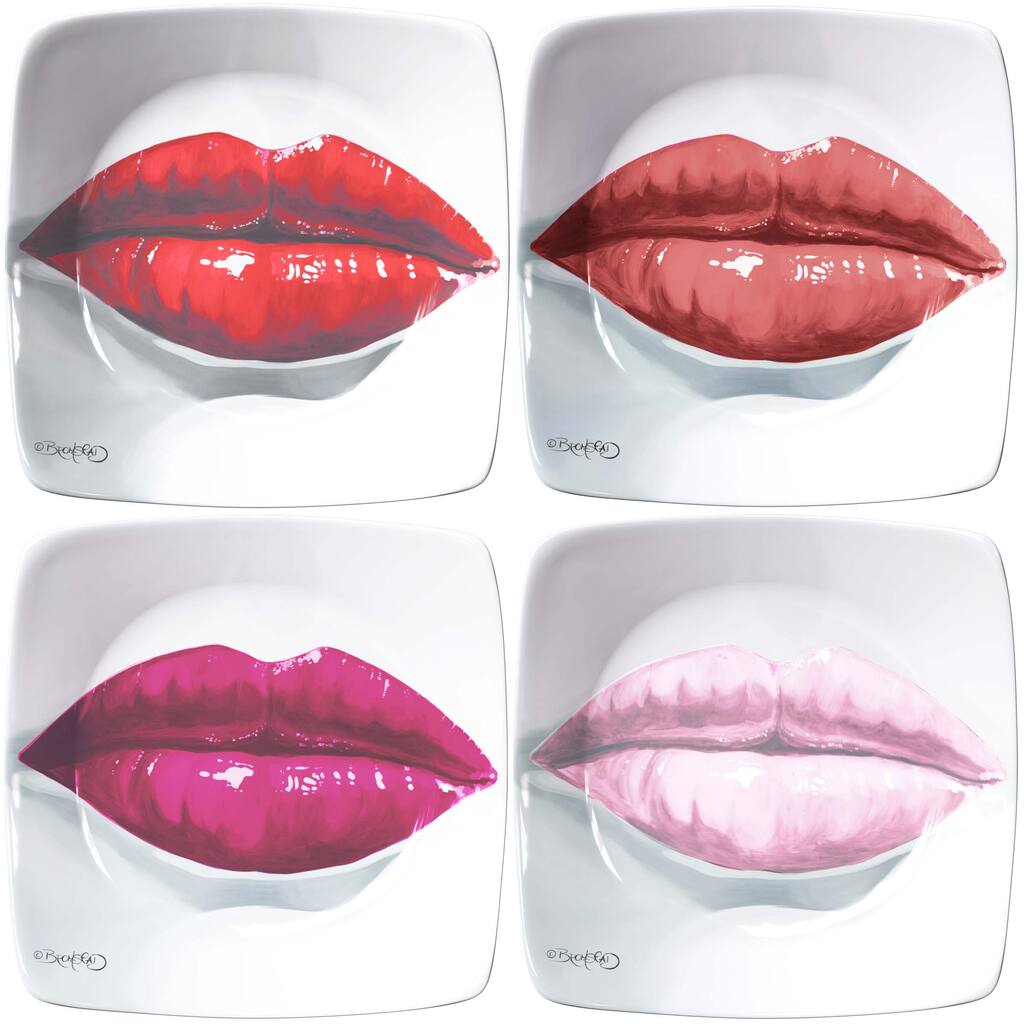 Pucker-Up! Assorted 4-piece Porcelain Appetizer Plates Set