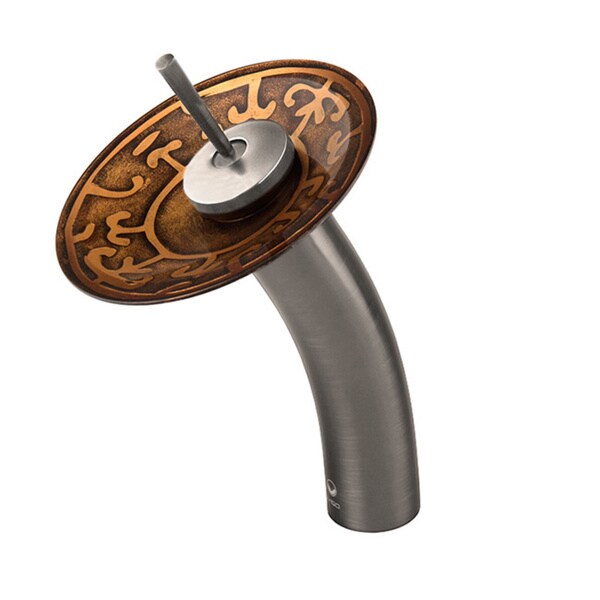 VIGO Copper Mosaic Glass Disc Brushed Nickel Single Lever Waterfall Faucet