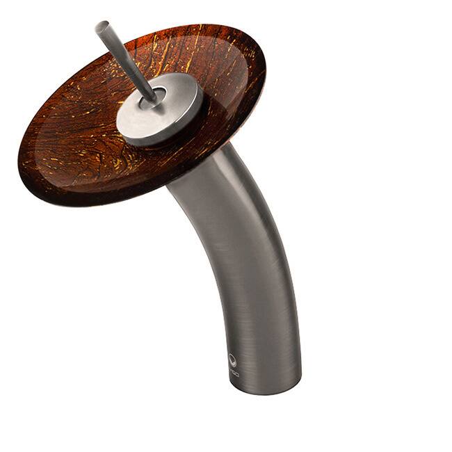 VIGO Kenyan Twilight Glass Disc Brushed Nickel Single Lever Waterfall Faucet
