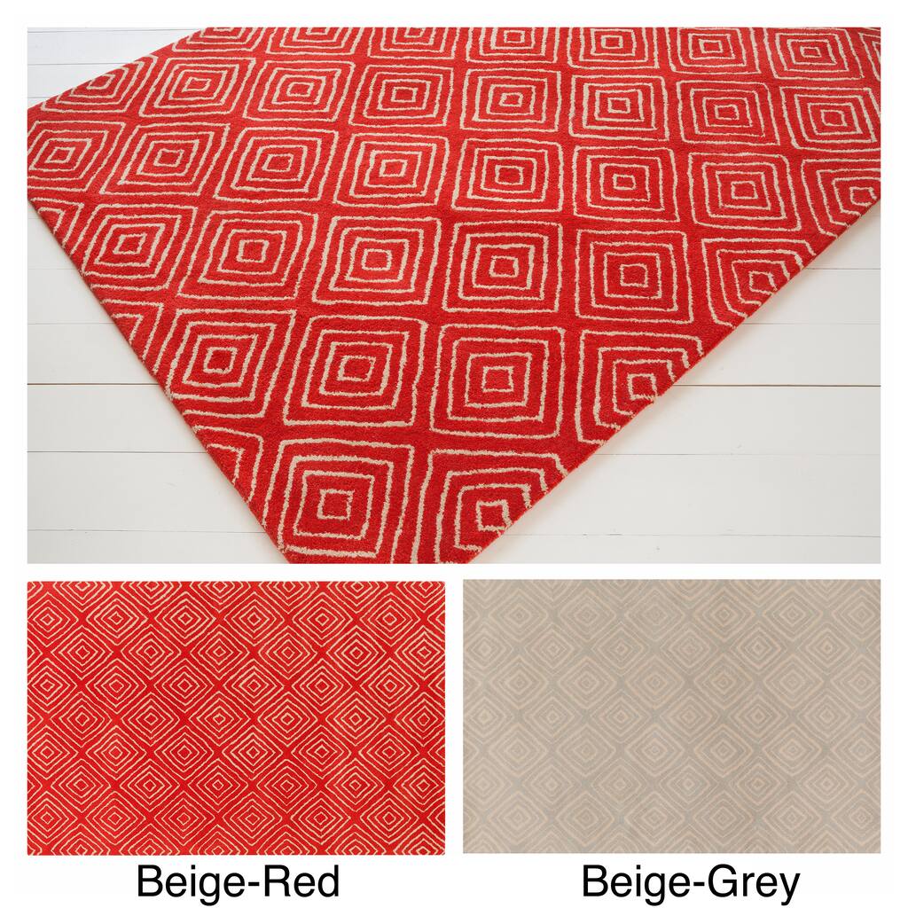 Hand-tufted Allie Beige Geometric Wool Rug - 5' x 7'6