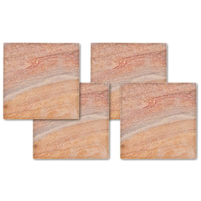 Rainbow Natural Sandstone Coaster 4 Pack Attractive, Absorbent, Easily Wipes Clean