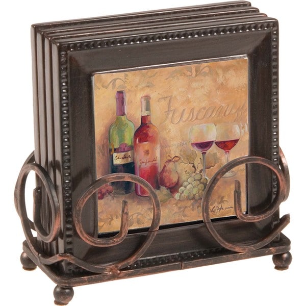 Ambiance Tuscany Bronze Drink Coasters and Holder Set  