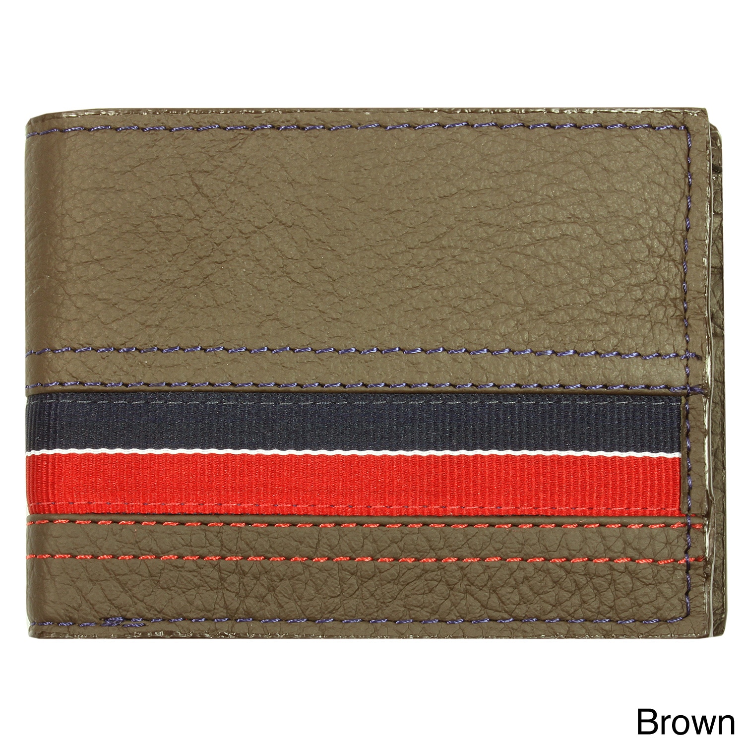 Yl Mens Striped Leather Bi fold Wallet With 10 Card Slots