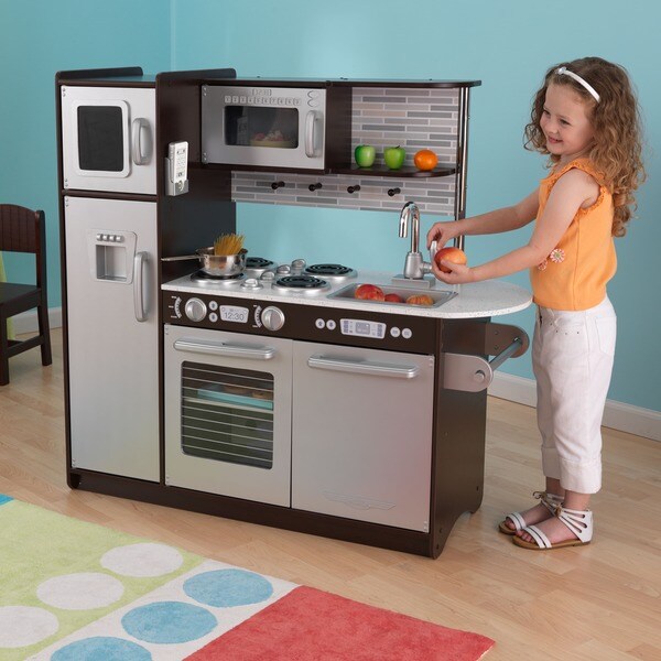 Kidkraft uptown espresso kitchen with 30 piece play hot sale food