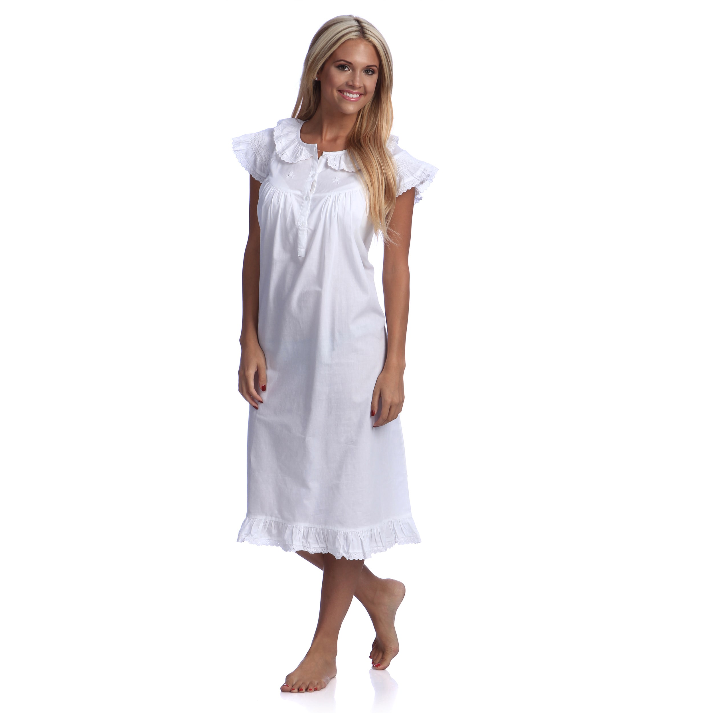 Saro Embroidered Nightgown With Cap Sleeves White Size L (12  14)