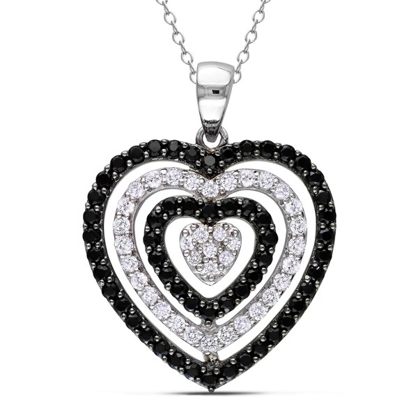 Miadora Sterling Silver Diamond, Black Spinel and Topaz Heart Necklace