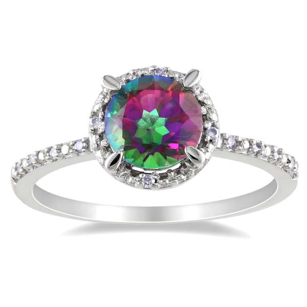 Miadora Sterling Silver Exotic Green Topaz and Diamond Ring