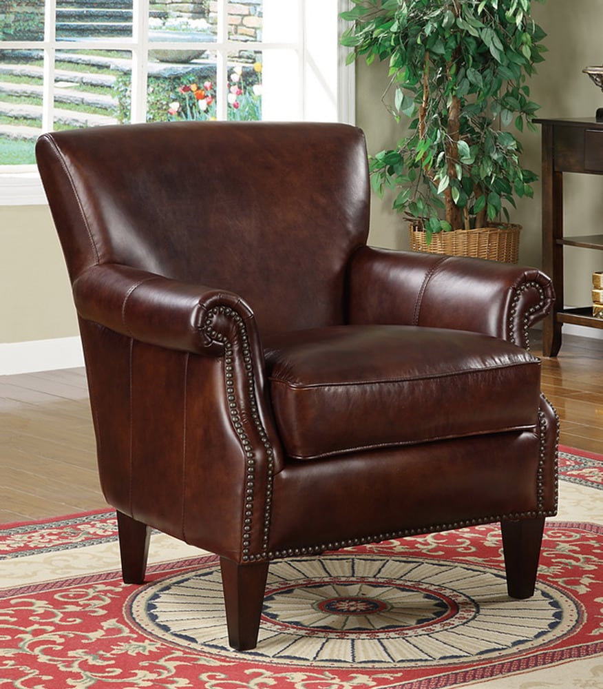Paxton Leather Nailhead Accent Chair - Overstock - 8199650