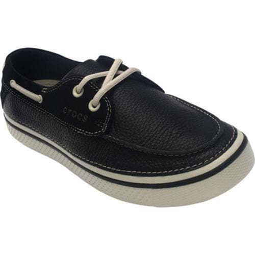 Men�s Crocs Hover Leather Boat Shoe Black/Stucco Free
