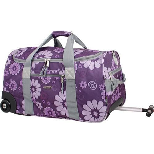 J World Carry On Rolling Duffle with Single Handle Purple Flower J World Rolling Duffels