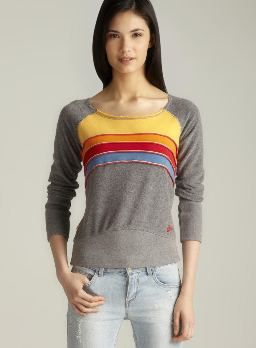 Superdry Retro Stripe Raw Neck Sweatshirt SUPERDRY Long Sleeve Shirts