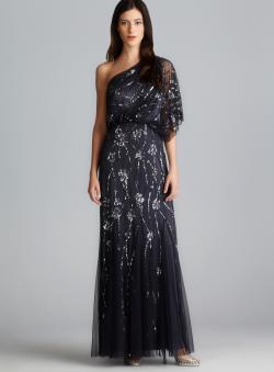 adrianna papell one shoulder embellished gown