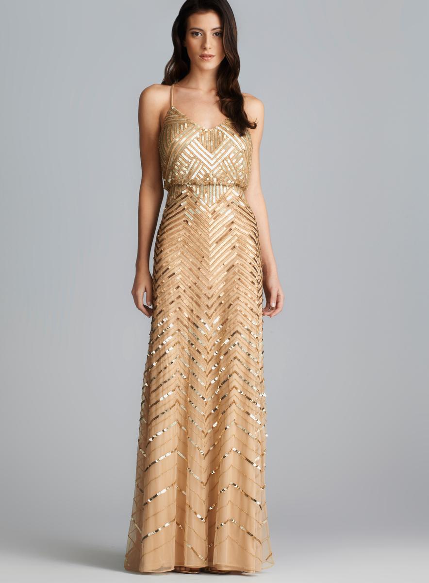 Adrianna Papell Cross Back Long Sequined Blouson Dress - Free ...