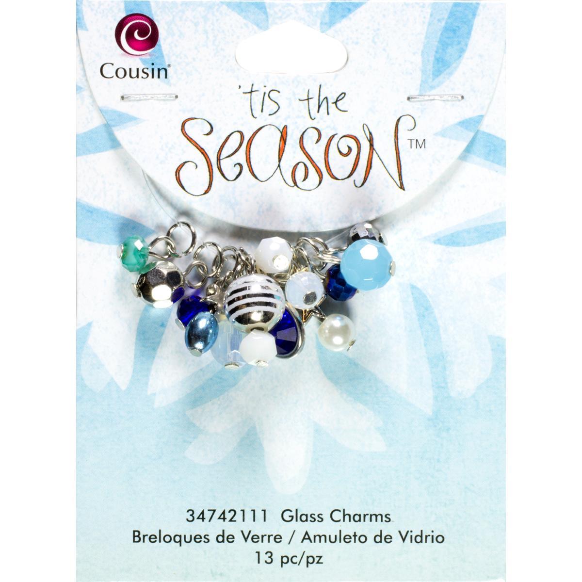 Tis The Season Glass/acrylic/metal Charms  Drops Blue 13/pkg