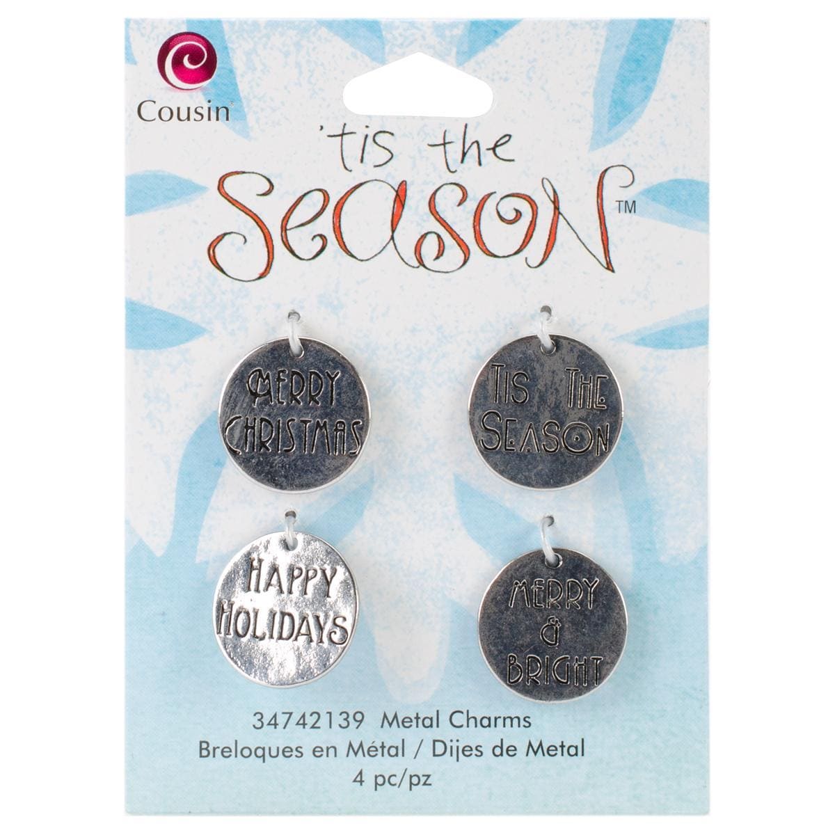 Tis The Season Metal Charms  Round Tag 4/pkg