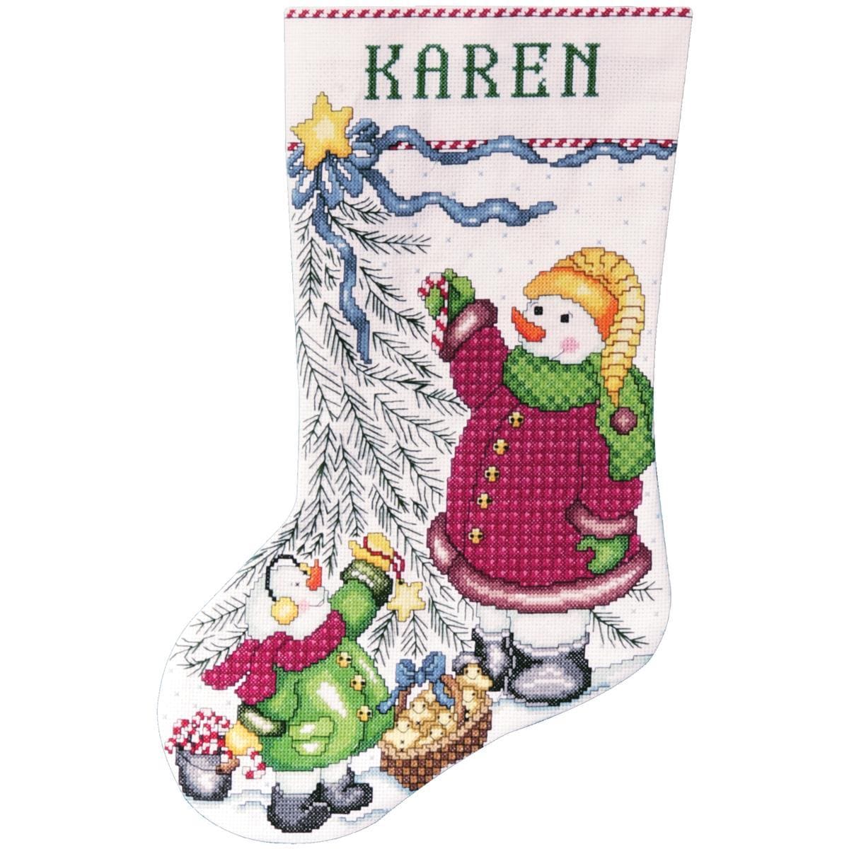 Trim A Tree Snowman Stocking Counted Cross Stitch Kit   17 Long 14 Count Design Works Cross Stitch Kits