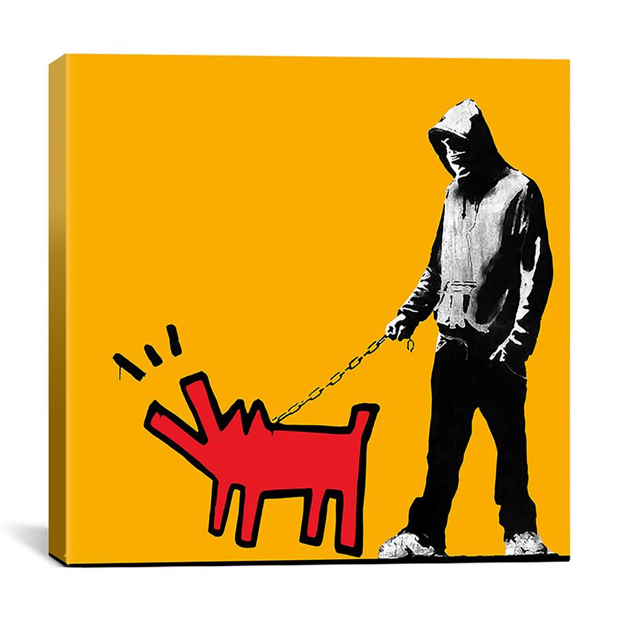 iCanvas Banksy 'Choose Your Weapon Keith Haring Dog (Orange Color)' Canvas Art