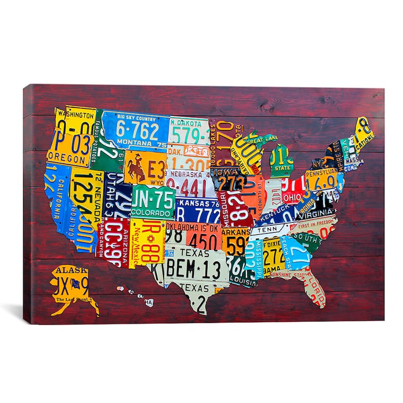 iCanvas David Bowman 'License Plate Map USA' Canvas Art