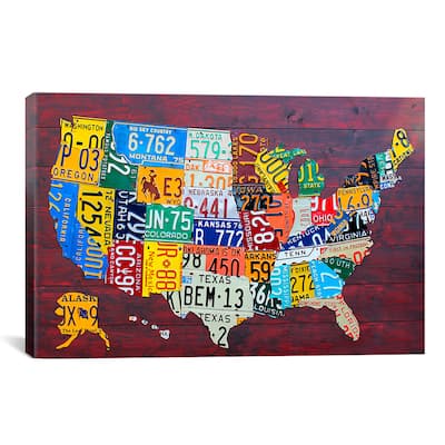 iCanvas David Bowman 'License Plate Map USA' Canvas Art