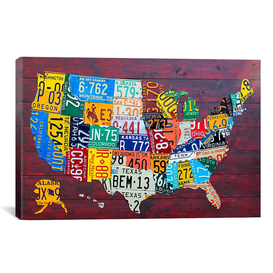 iCanvas David Bowman 'License Plate Map USA' Canvas Art