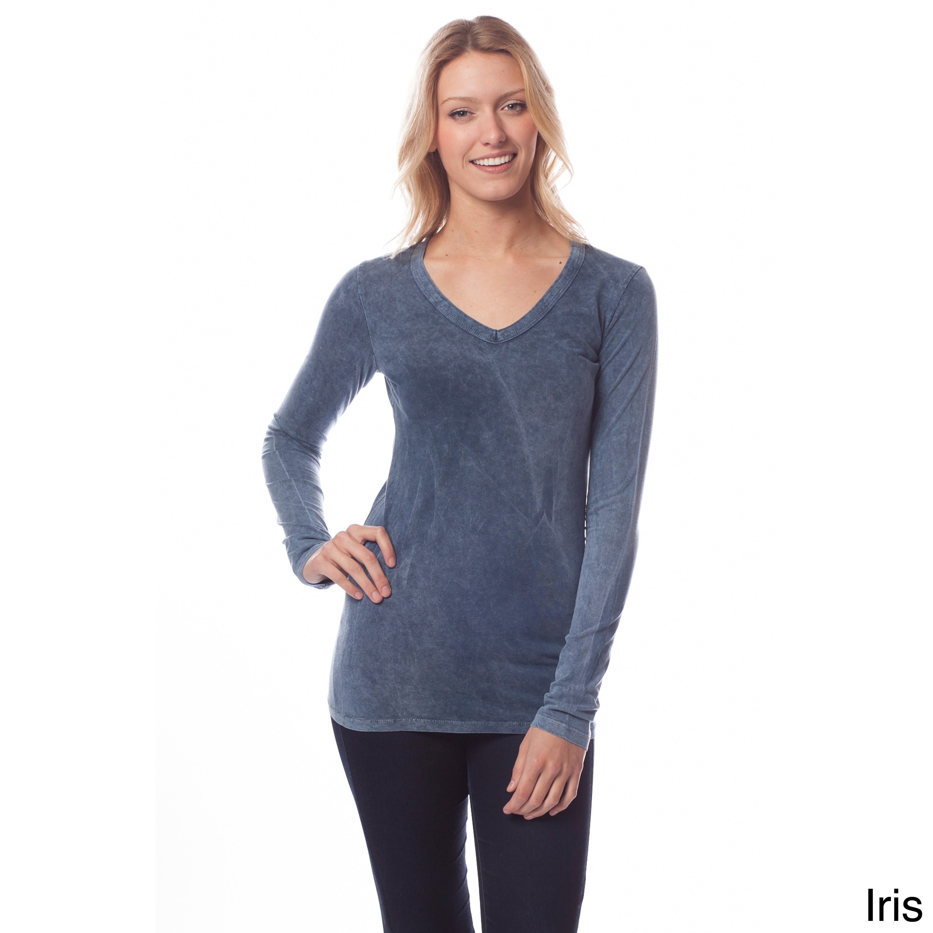 AtoZ AtoZ Womens Long Sleeve V neck Top Blue Size S (4  6)