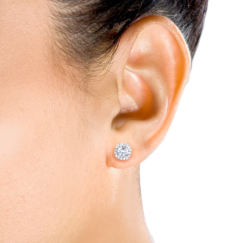Annello by Kobelli 14k Gold 1 1/5ct TGW Cushion 4.5MM Moissanite (GH) and Diamond Halo Stud Earrings